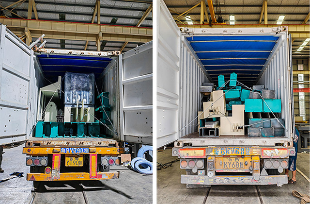 Workers loading PC moulds into container at Mana factory Workers loading PC moulds into container at Mana factory