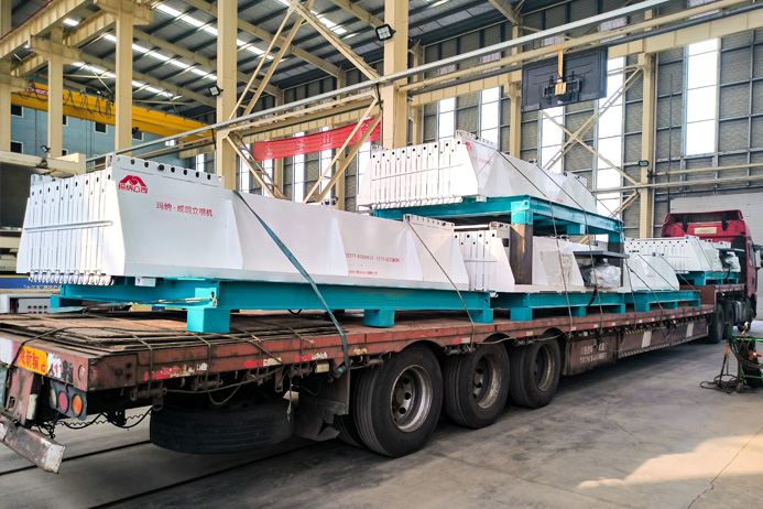 Mana hydraulic precast fence mould loaded on flatbed trailer for export to Indonesia