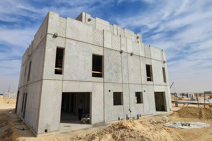 Modular building constructed with precast concrete elements